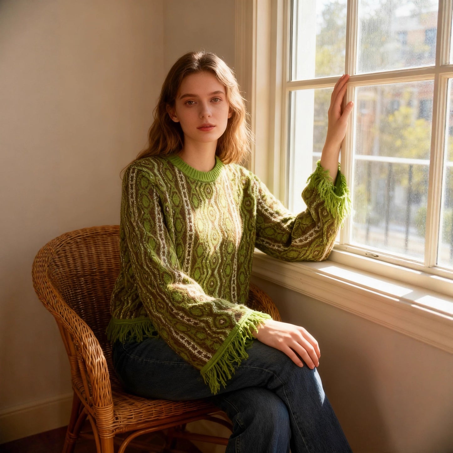 Contrast-color Jacquard Fringe Casual Round-neck Sweater anassiri.com