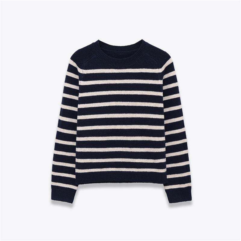 Women's Round Neck Loose Striped Knit Sweater anassiri.com