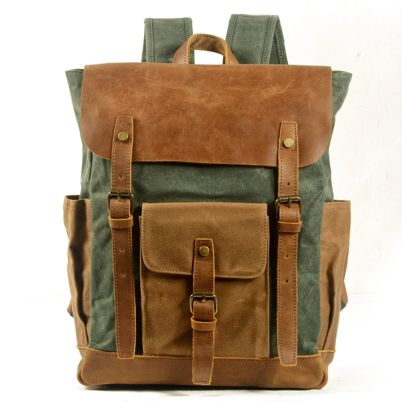 Canvas Stitching Crazy Horse Leather Backpack Oil Wax Waterproof Computer Schoolbag anassiri.com