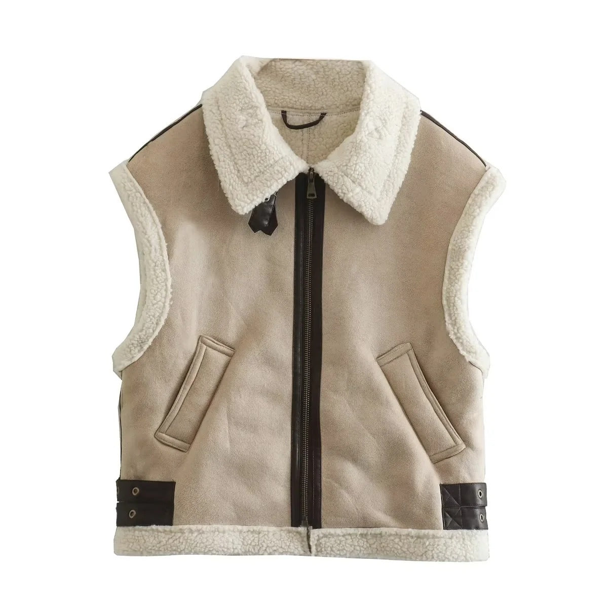 Women's Fur One-piece Fleece Stitching Sleeveless Cotton Coat Vest anassiri.com