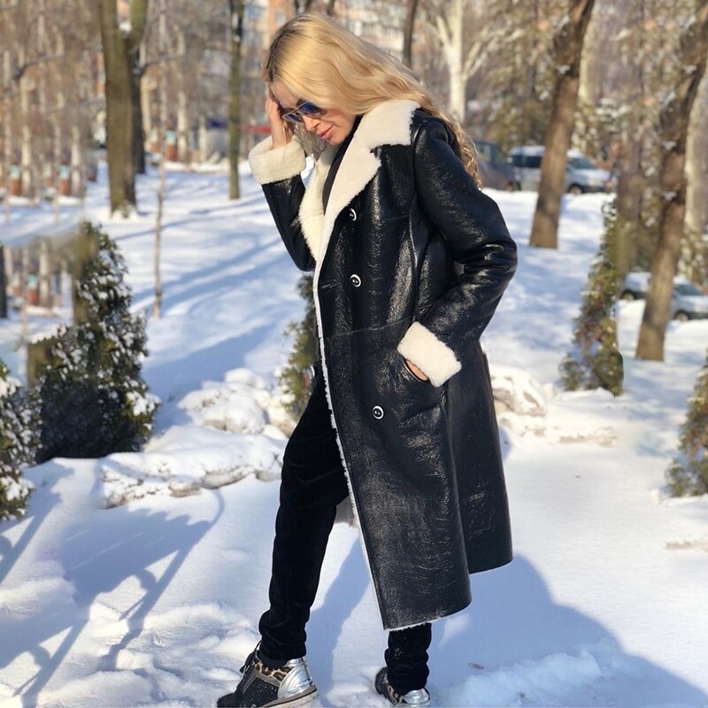 Women's long and wide plush leather coat - vêtement - anassiri.com anassiri.com