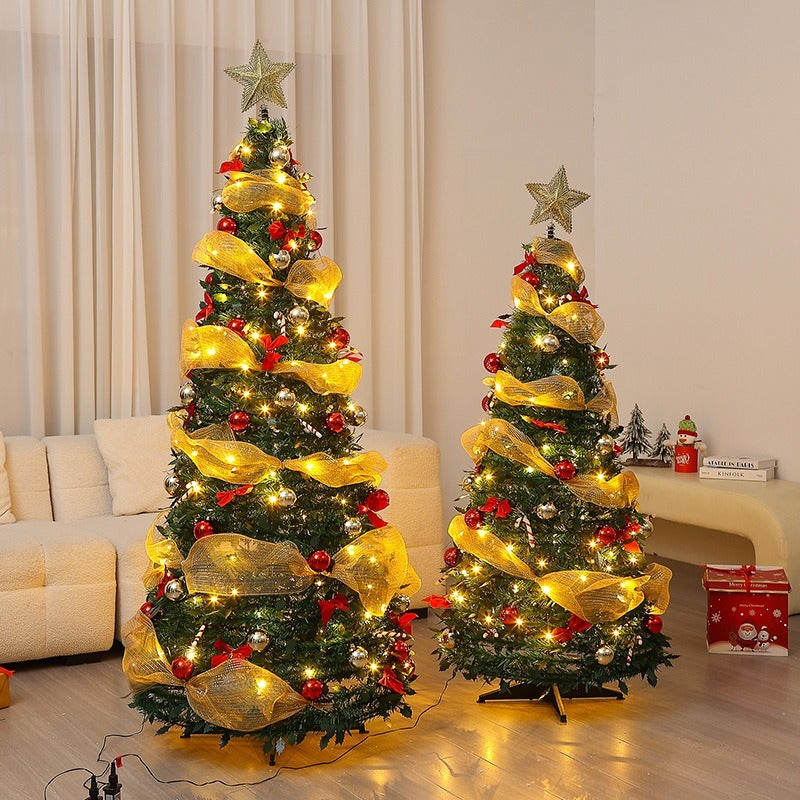 Foldable Telescopic Floor-Standing Green Velvet Christmas Tree With Warm Lights For Holiday Decorations  anassiri.com