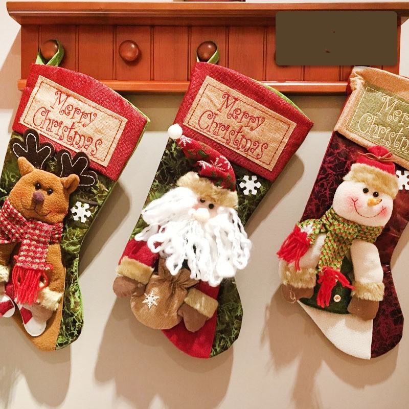 Christmas Stocking Socks Snowman Santa Elk Xmas Fireplace Xmas Tree Ornaments New Year Candy Bag Gift Christmas Decor anassiri.com
