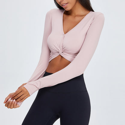 Navel exposed kink long sleeve Yoga suit
