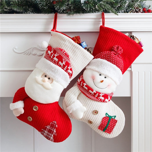 Large Red White Knitted Christmas Stocking Santa Claus Fireplace Decor Socks Xmas Gift Bags Candy Holder Decor For Home anassiri.com