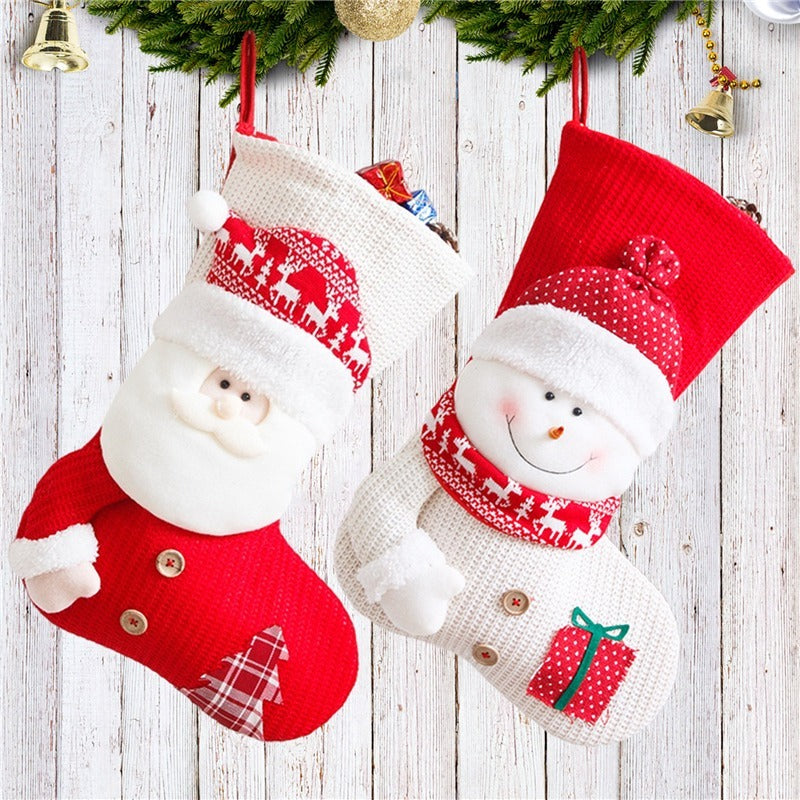 Large Red White Knitted Christmas Stocking Santa Claus Fireplace Decor Socks Xmas Gift Bags Candy Holder Decor For Home anassiri.com