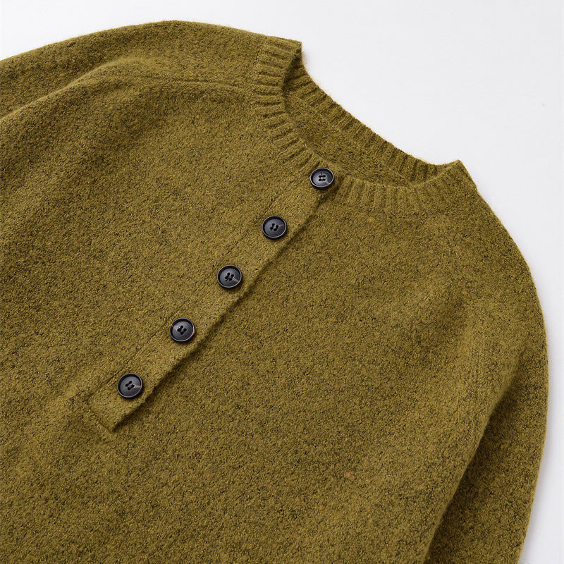 Women's Round Neck Single-breasted Knit Sweater anassiri.com