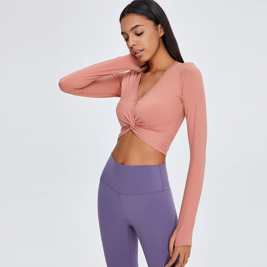 Navel exposed kink long sleeve Yoga suit anassiri.com