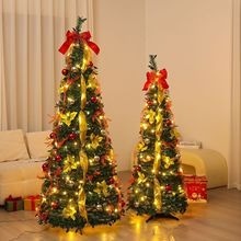Foldable Telescopic Floor-Standing Green Velvet Christmas Tree With Warm Lights For Holiday Decorations  anassiri.com