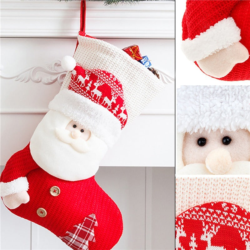 Large Red White Knitted Christmas Stocking Santa Claus Fireplace Decor Socks Xmas Gift Bags Candy Holder Decor For Home anassiri.com
