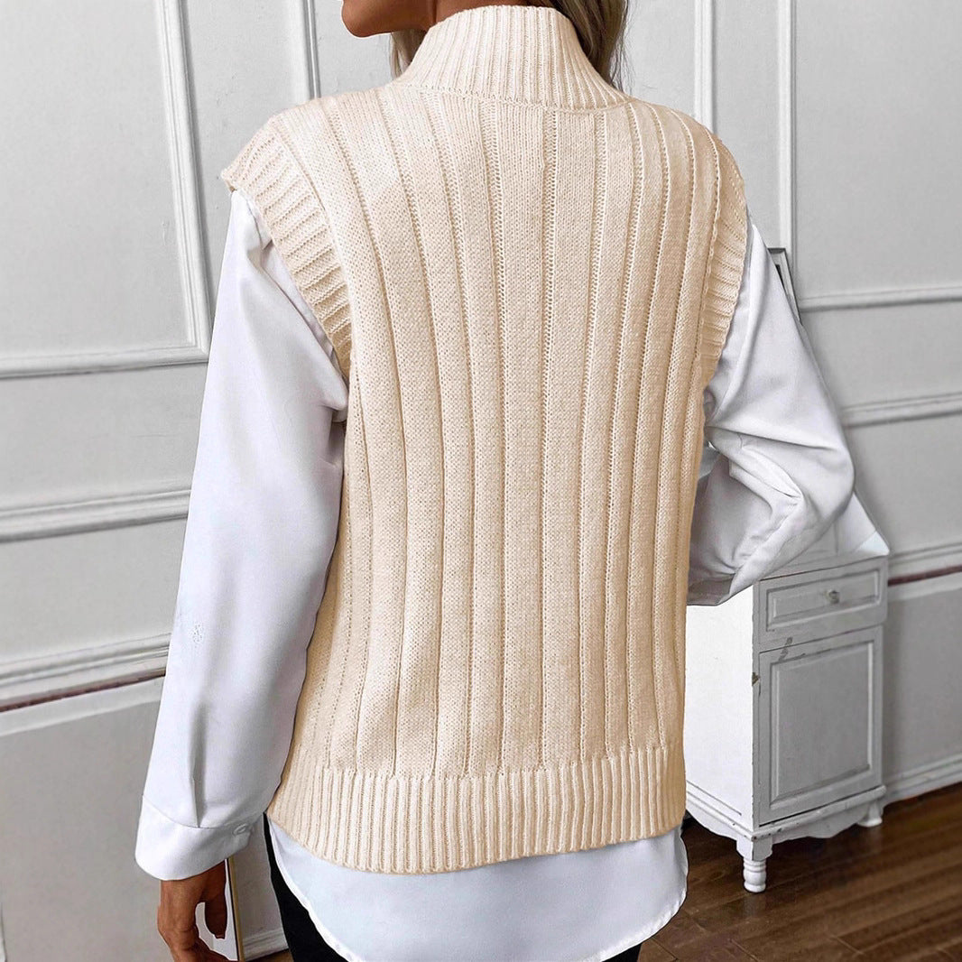 Women's Fashion Short Sleeveless High Neck Knit Sweater anassiri.com
