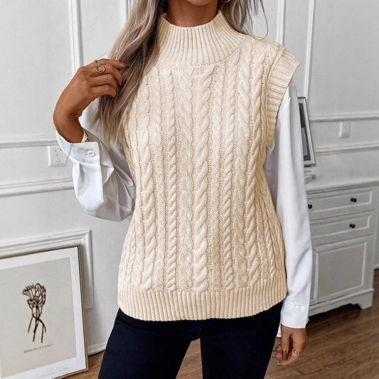 Women's Fashion Short Sleeveless High Neck Knit Sweater anassiri.com