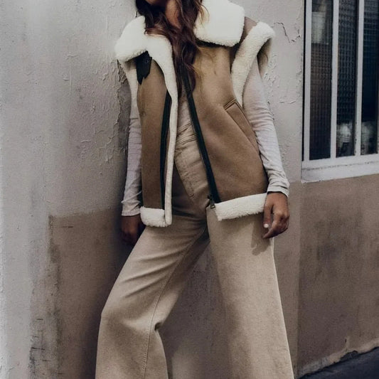 AutumnWinter Loose Fleece Patchwork Vest Fur Coat anassiri.com