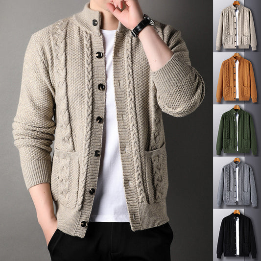 New Single-breasted Sweater With Pockets Fashion Jacquard Loose-fitting Cardigan Men Clothing anassiri.com