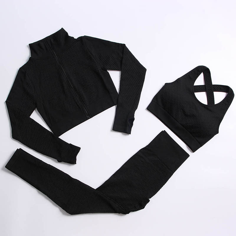 Women's European And American Sports High Waist Yoga Clothes Three-piece Suit anassiri.com