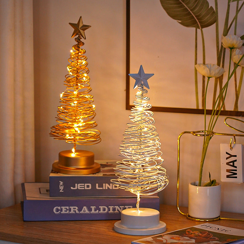 LED Christmas Tree Spiral Light Table Ornament Wrought Iron Xmas Tree Bedroom Desk Lamp Christmas Atmosphere Night Light Decor anassiri.com