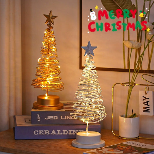 LED Christmas Tree Spiral Light Table Ornament Wrought Iron Xmas Tree Bedroom Desk Lamp Christmas Atmosphere Night Light Decor anassiri.com