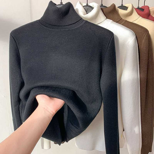 Women's Turtleneck Sweater Top With Velvet Thickened Inner Wear anassiri.com