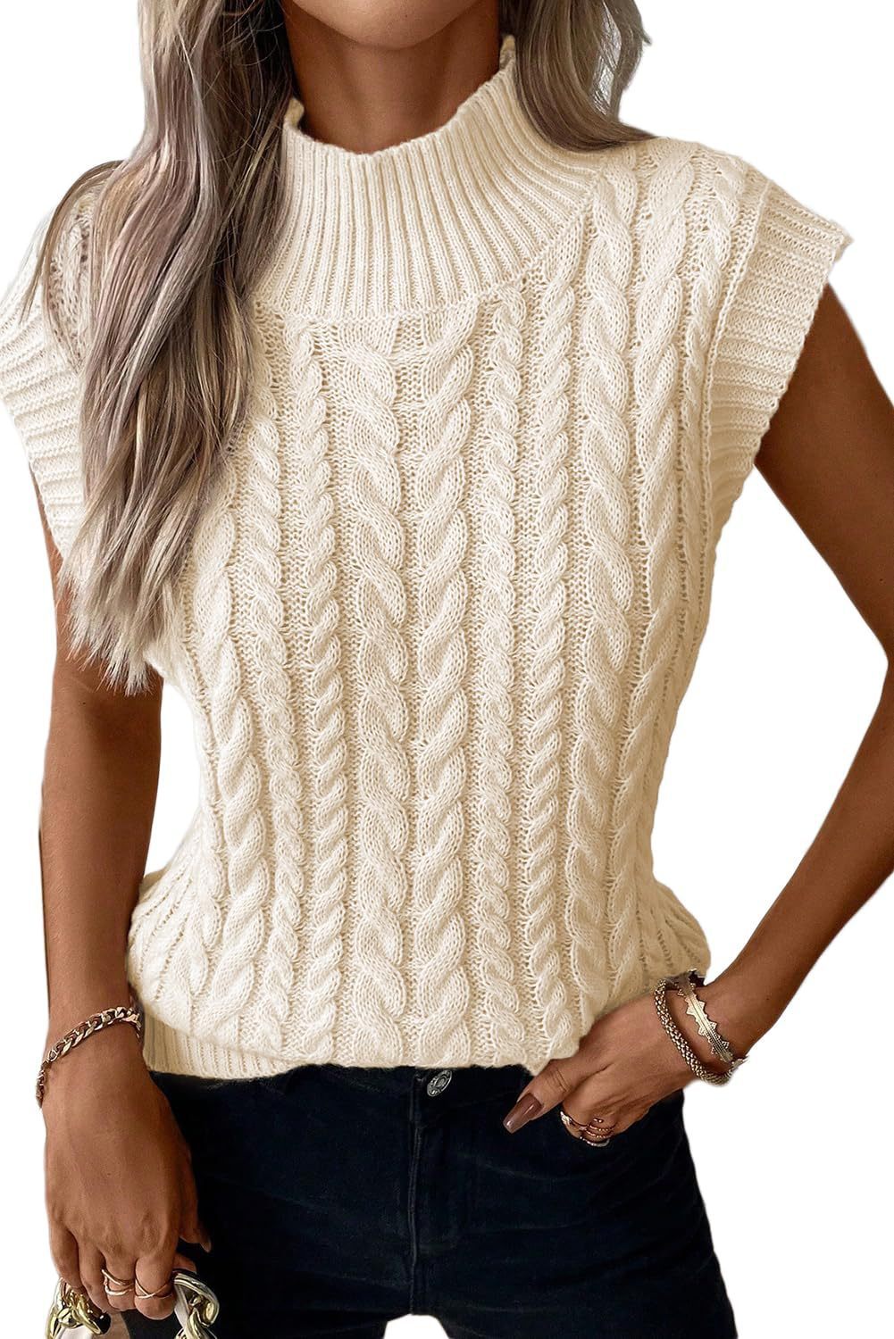 Women's Fashion Short Sleeveless High Neck Knit Sweater anassiri.com