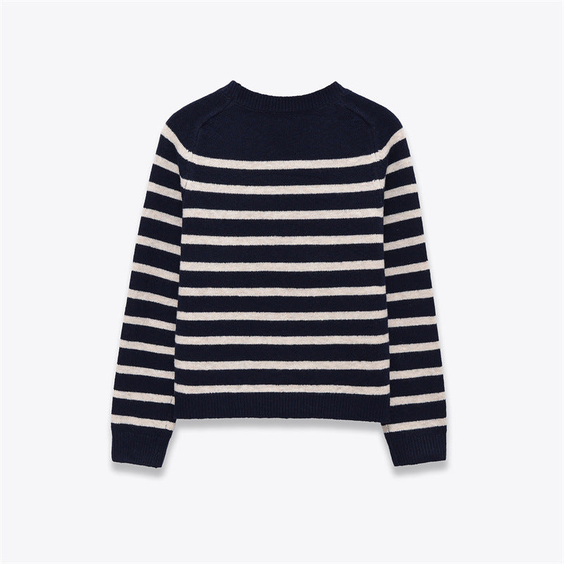 Women's Round Neck Loose Striped Knit Sweater anassiri.com