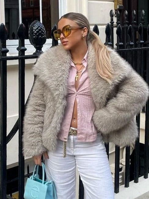 Winter Plush Lapel Coat - Thickened Casual Long Sleeve Outerwear for Women anassiri.com