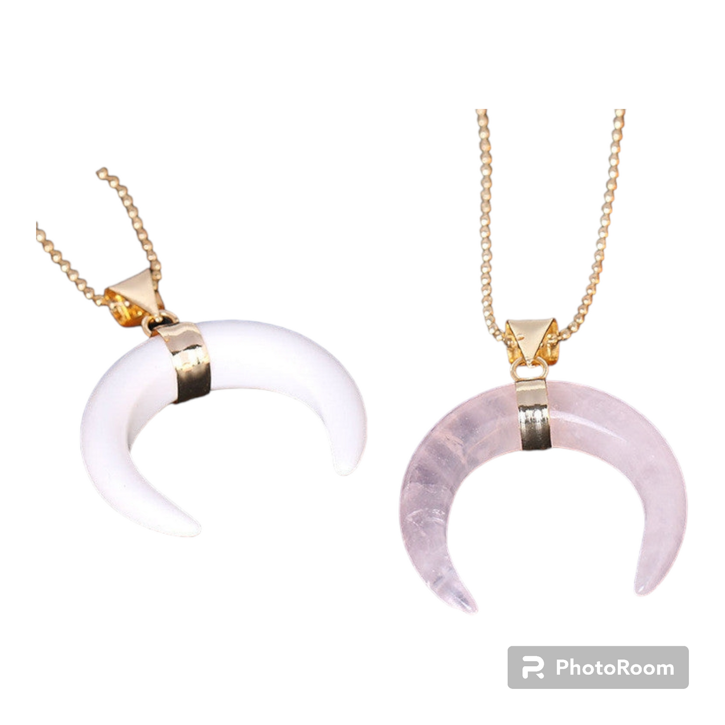 Crystal Semi-precious Stone Moon Pendant Necklace -   - anassiri.com anassiri.com