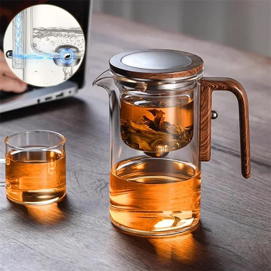 One Click Magnetic Teapot Separation Filtration Glass Tea Pot Wood Handle Tea Water Separation Inner Container Teapot -   - anassiri.com anassiri.com