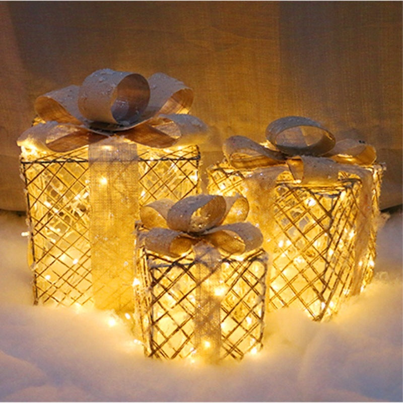 Christmas Lighting Gift Boxes With Bows Indoor Decorations Snow Gift Box Glowing Gift Box Home Garden Christmas anassiri.com