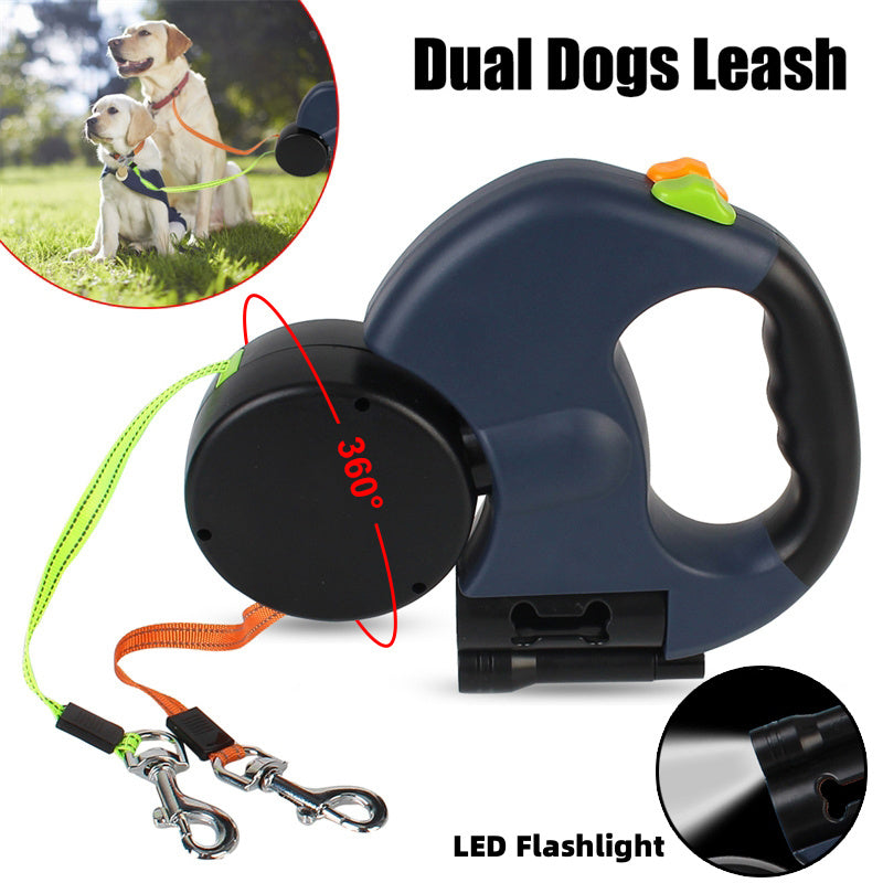 Dual Retractable Dog Leash with LED Light – 360° Tangle-Free & Reflective anassiri.com