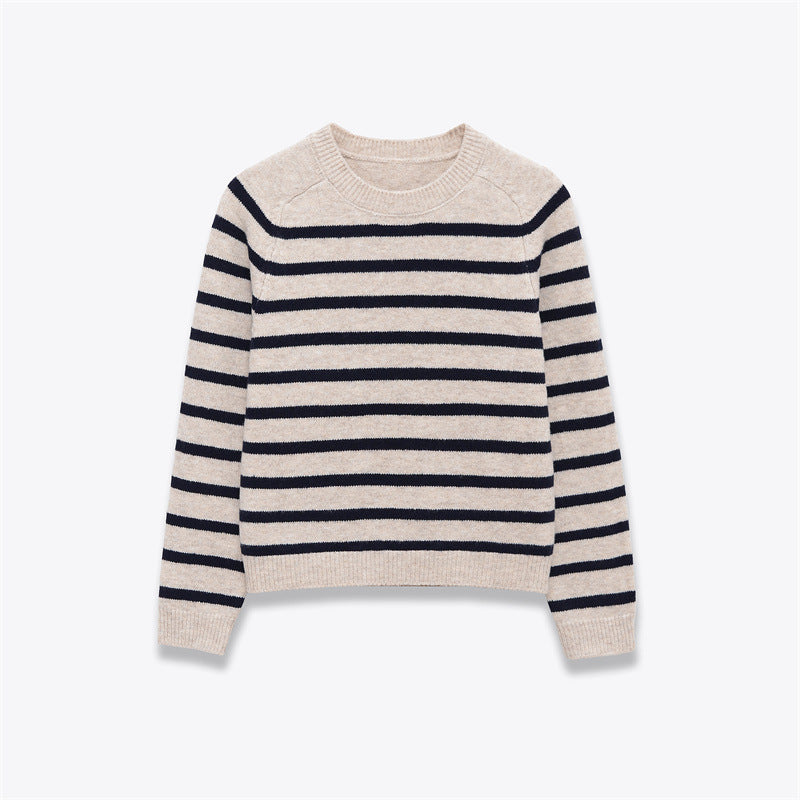 Women's Round Neck Loose Striped Knit Sweater anassiri.com