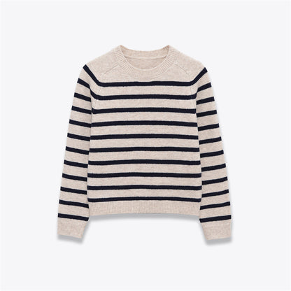 Women's Round Neck Loose Striped Knit Sweater