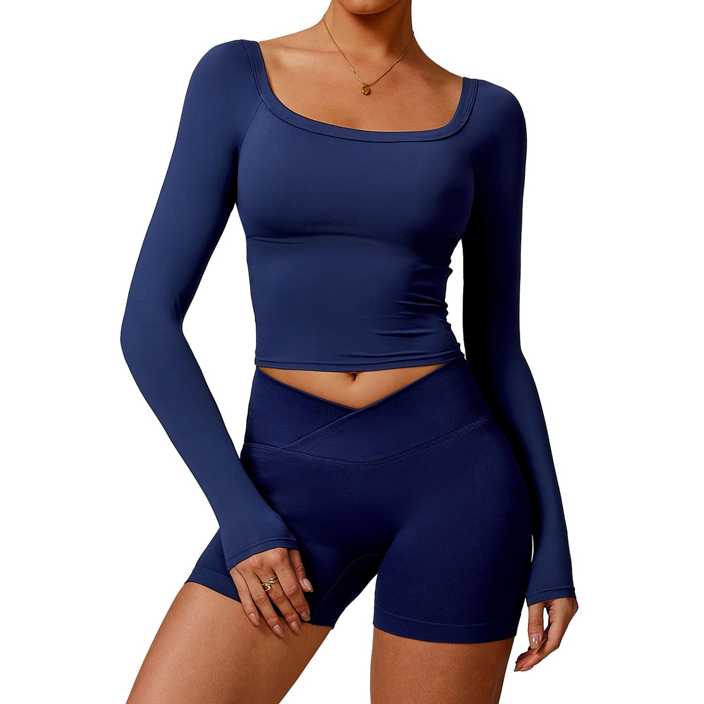 Off-shoulder Long Sleeve Brushed Tight Sports Workout Clothes anassiri.com