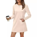 Chic Back Fold Pocket Sweater Dress with Long Sleeves