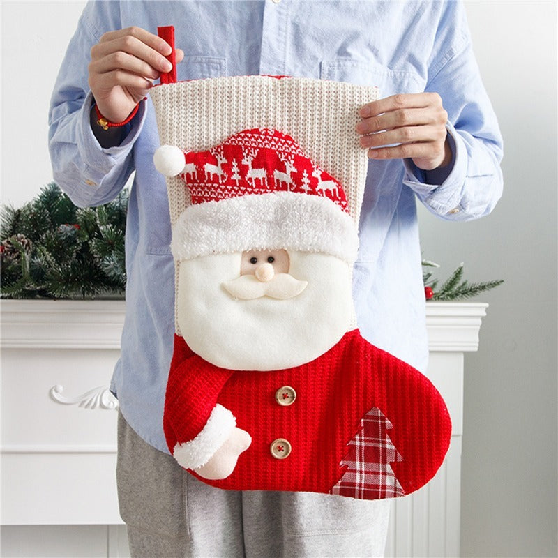 Large Red White Knitted Christmas Stocking Santa Claus Fireplace Decor Socks Xmas Gift Bags Candy Holder Decor For Home anassiri.com