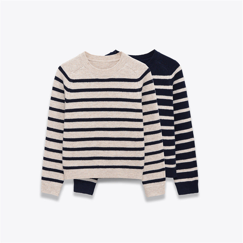 Women's Round Neck Loose Striped Knit Sweater anassiri.com