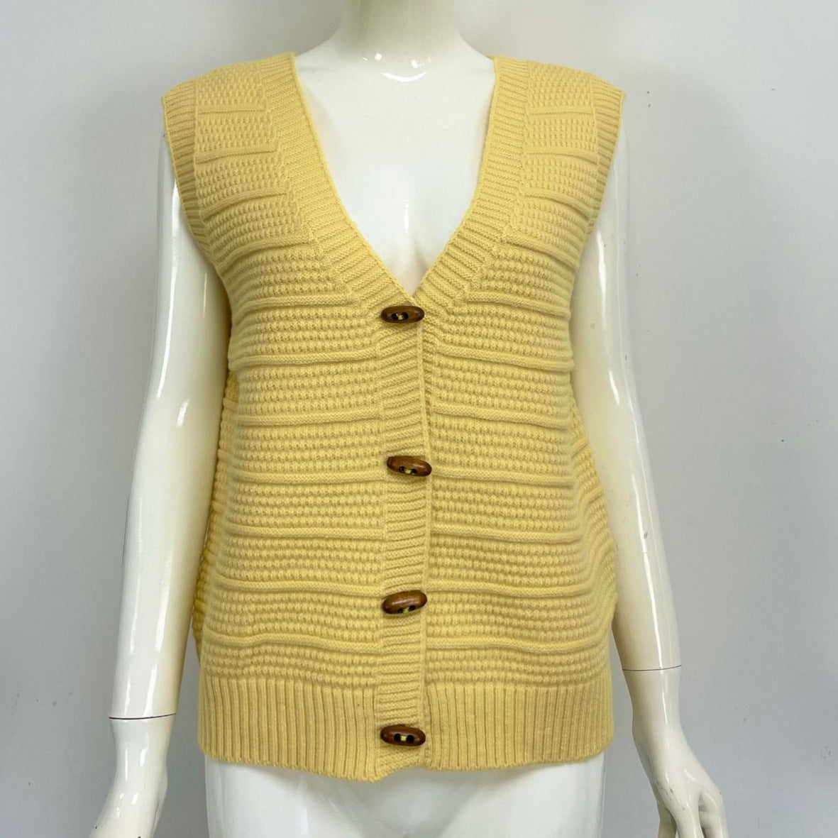 Horn Button Sleeveless V-neck Knitted Vest For Women anassiri.com