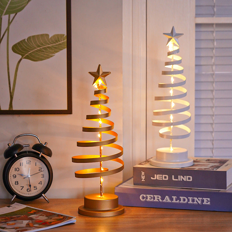 LED Christmas Tree Spiral Light Table Ornament Wrought Iron Xmas Tree Bedroom Desk Lamp Christmas Atmosphere Night Light Decor anassiri.com