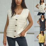 Horn Button Sleeveless V-neck Knitted Vest For Women