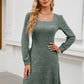 Elegant Square-Neck Lantern Sleeve Dress with Pockets