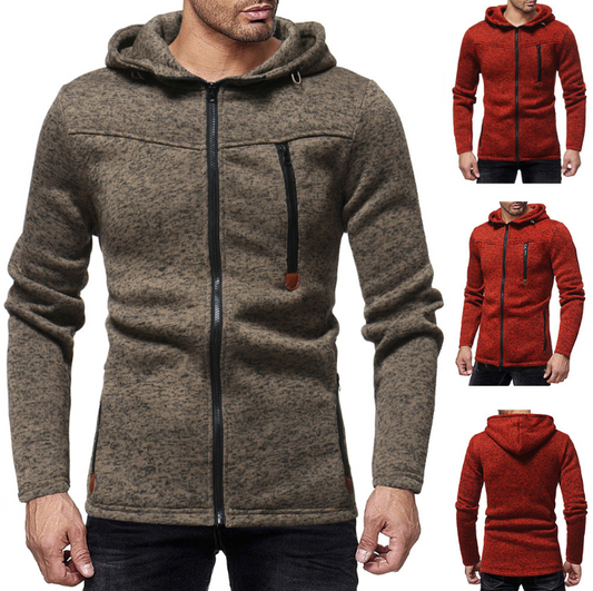 New men's fashion zipper stitching casual hooded solid color knit cardigan sweater -  New men's fashion - anassiri.com anassiri.com