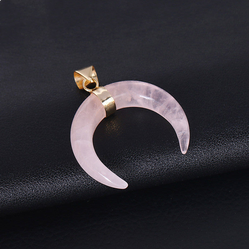 Crystal Semi-precious Stone Moon Pendant Necklace -   - anassiri.com anassiri.com