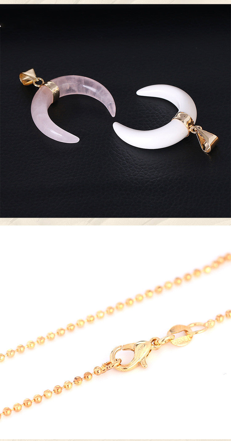 Crystal Semi-precious Stone Moon Pendant Necklace -   - anassiri.com
