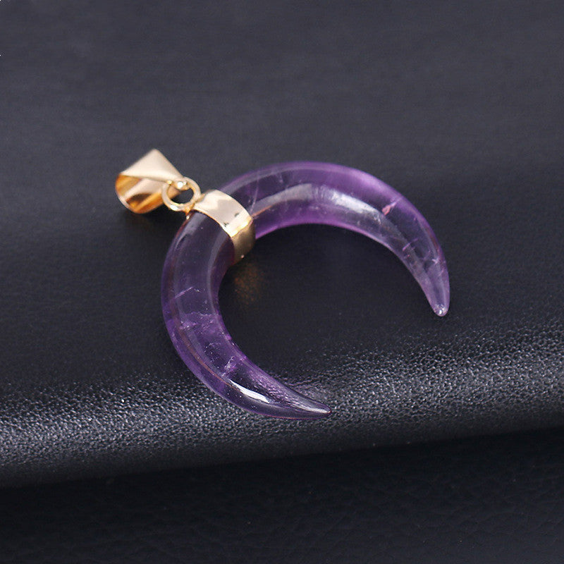 Crystal Semi-precious Stone Moon Pendant Necklace -   - anassiri.com anassiri.com