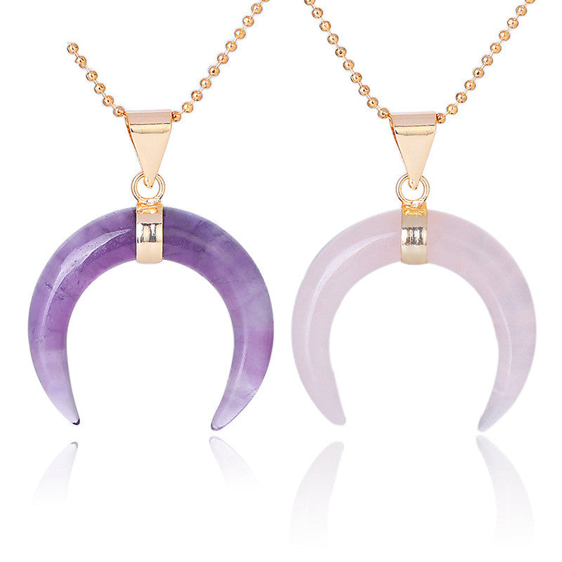 Crystal Semi-precious Stone Moon Pendant Necklace -   - anassiri.com anassiri.com
