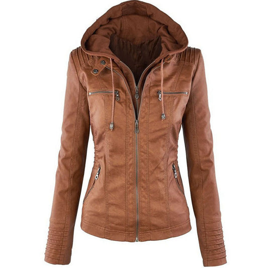 Europe Hot Removable Solid Leather Jacket Lapel Ms. -  vêtement - anassiri.com anassiri.com