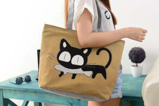 Cat Canvas Shoulder Bag -   - anassiri.com anassiri.com